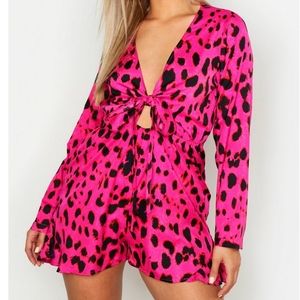 Knot Front Ruffle Leopard Romper